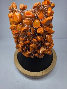Handmade Orange Stone Multi-Layer Wire Cuff Bracelet Chunky